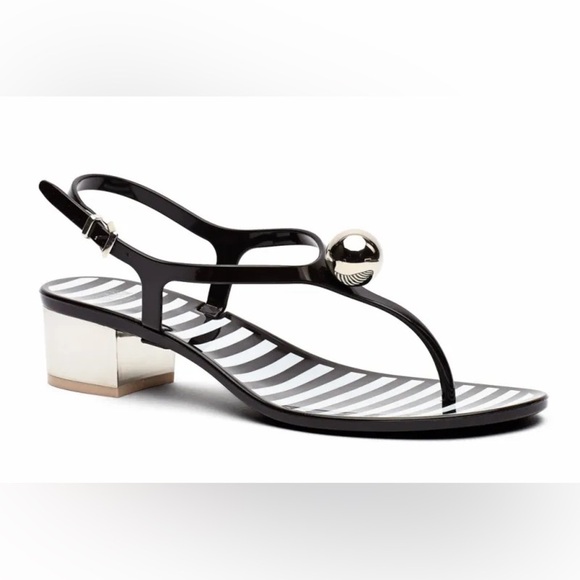 NWOT Frances Valentine Virginia Jelly Thong Sandals Black white Striped 8 / 38 - Picture 1 of 7
